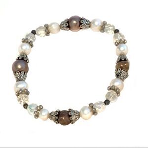 Real large cultured freshwater White copper silver crystal  bracelet O/S